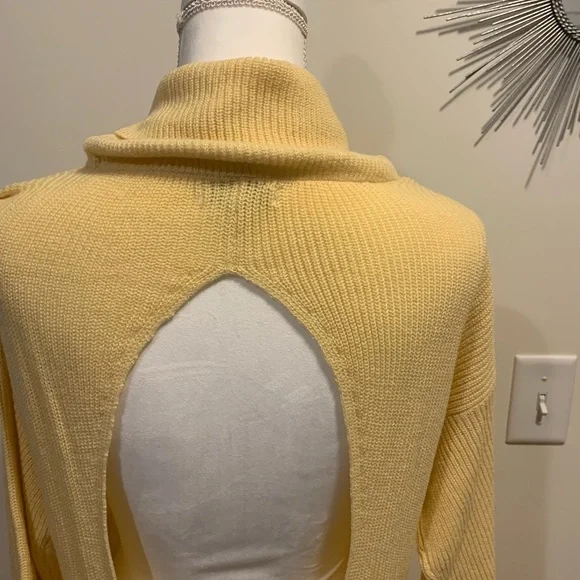 Open Back, Yellow, Cowl Neck Sweater by NY & Co - Picture 3 of 10